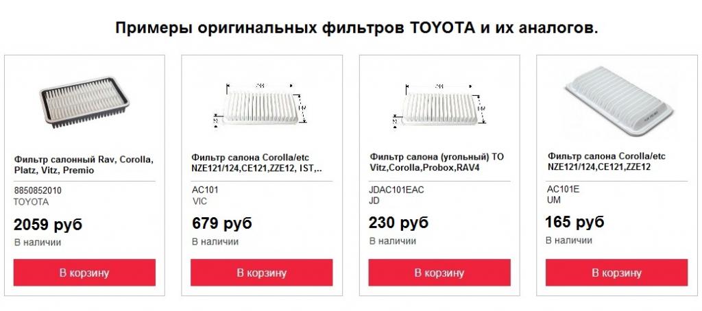 Салонные фильтры для Тойоты Салонные фильтры для Тойоты